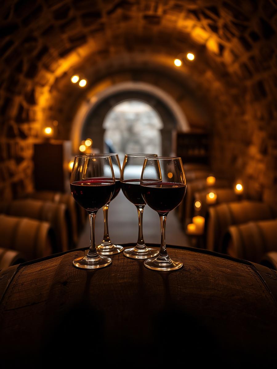 Pahare de vin în pivnița de piatră